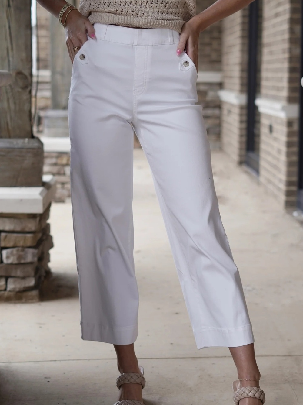 NWT Spanx Stretch Twill Cropped Wide Leg Pants Bright White 3X Pull-On Capri
